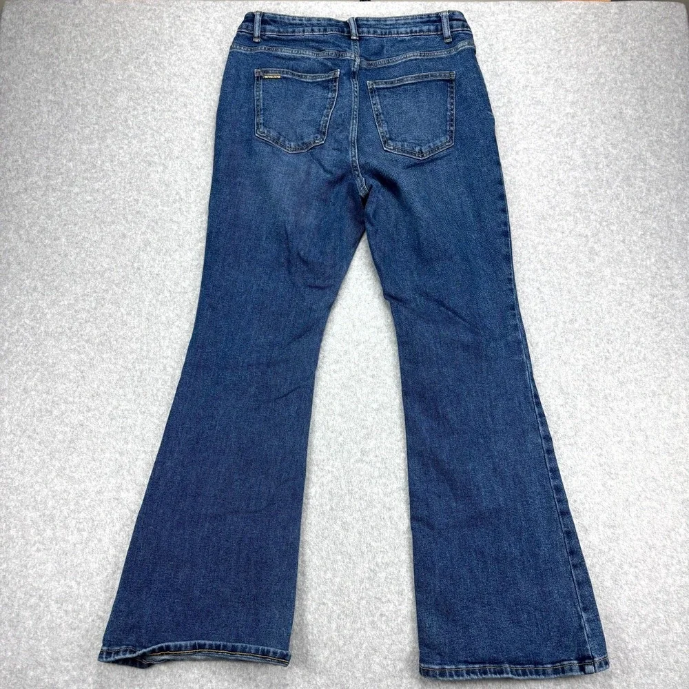 Michael Kors Jeans Womens 12 Blue Denim High Rise Flared Leg Minimalist Retro